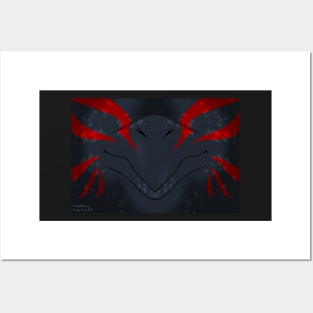 Black with Red Stripes Dragon Mask Posters and Art